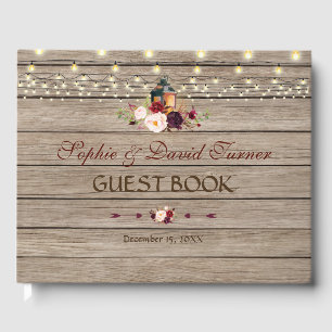 Burgundy Floral Lantern String Lights Wedding Guest Book