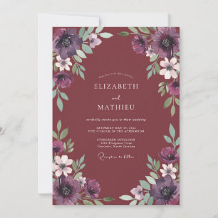 Burgundy Floral Laurel Romance Wedding Invitation