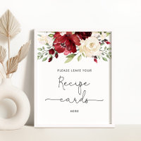 Burgundy floral leave your recipe card here poster
