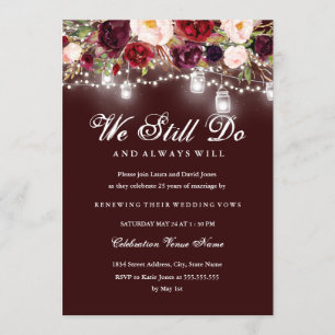 Burgundy Floral Lights Vow Renewal Anniversary Invitation