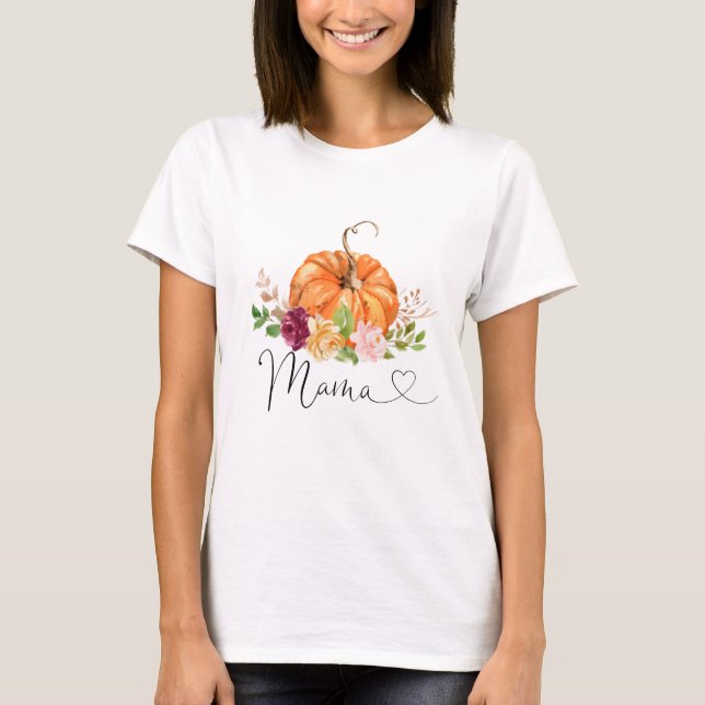 Burgundy floral little pumpkin mama T-Shirt (Front)