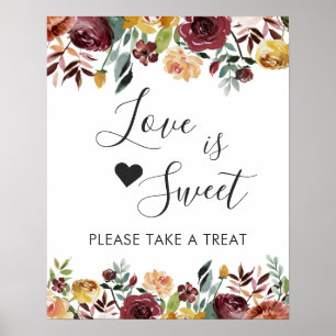 Burgundy Floral Love Is Sweet Dessert Bar Sign