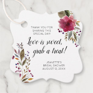 Burgundy Floral Love Is Sweet Treat Bridal Shower Favour Tags