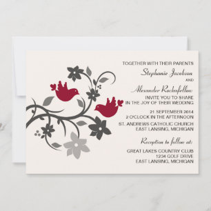 Burgundy Floral Lovebirds Wedding Invitation