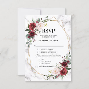 Burgundy Floral Marble Geometric Wedding RSVP Card