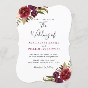 Burgundy Floral Marsala Watercolor Wedding Invitation