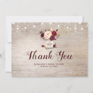 Burgundy Floral Mason Jar Bridal Shower Thank You Card