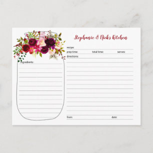 Burgundy Floral Mason Jar Newlywed Recipe Cards
