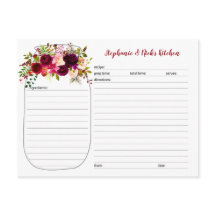 Burgundy Floral Mason Jar Newlywed Recipe Cards