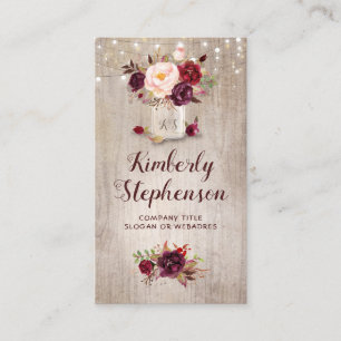 Burgundy Floral Mason Jar Rustic Country Business Card