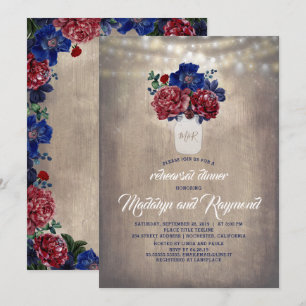 Burgundy Floral Mason Jar Rustic Rehearsal Dinner Invitation