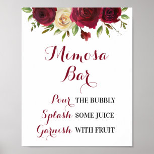 Burgundy Floral Mimosa Bar Wedding Bridal Shower Poster