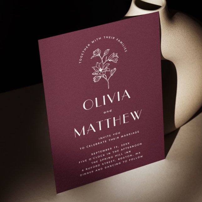 Burgundy Floral Minimalist Wedding | QR & Photo Invitation (Creator Uploaded)
