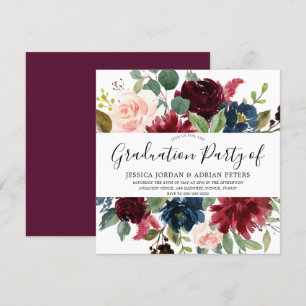 Burgundy Floral Modern Graduation Party Invitation