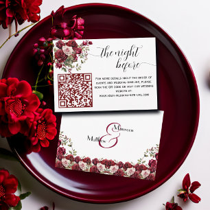 Burgundy Floral Modern QR Code The Night Before Enclosure Card