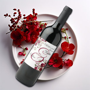 Burgundy Floral Modern 'Rehearsal dinner' Wedding Wine Label