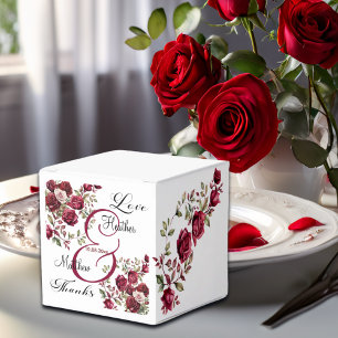 Burgundy Floral Modern Script Wedding Favour Box