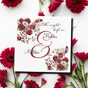 Burgundy Floral Modern 'The Night Before' Wedding Napkin