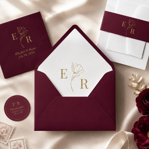 Burgundy Floral Monogram Wedding Envelope
