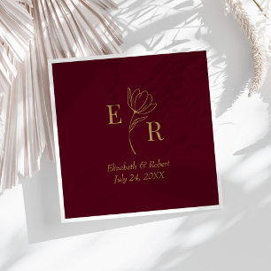 Burgundy Floral Monogram Wedding Napkin