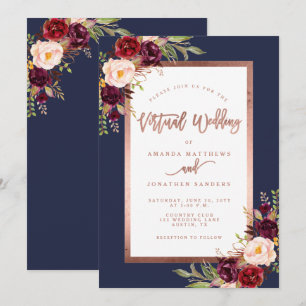 Burgundy Floral Moody Rose Gold Virtual Wedding Invitation
