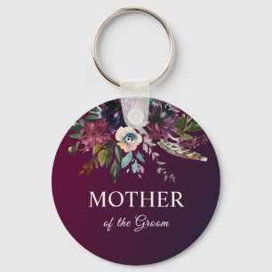 Burgundy Floral Mother Of The Groom Key Ring