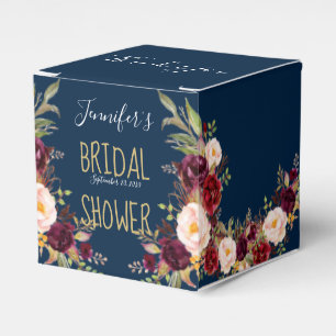 Burgundy Floral Navy Blue Rustic Bridal Shower Favour Box