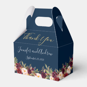 Burgundy Floral Navy Blue Script Rustic Wedding Favour Box