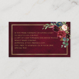 Burgundy Floral Navy Wedding Wishing well Enclosur Enclosure Card
