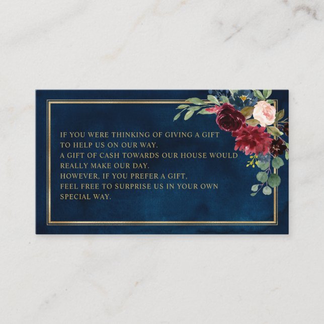 Burgundy Floral Navy Wedding Wishing well Enclosure Card (Front)