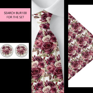 Burgundy Floral Neck Tie (Part of Set) BUR100