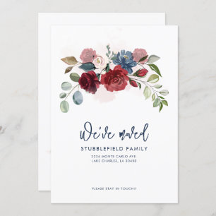 Burgundy Floral New Address Moving Announcement