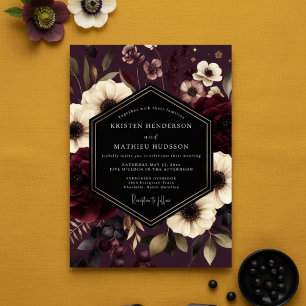 Burgundy Floral Night Wedding Invitation