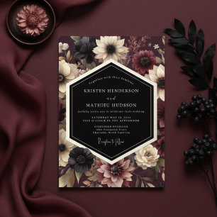 Burgundy Floral Nocturne Wedding Invitation