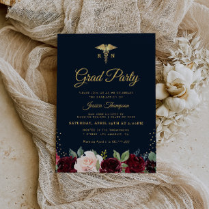 burgundy floral Nursing school graduation party Invitation