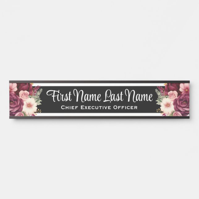 Burgundy Floral Office Door Signs Name Plate (Front)
