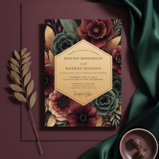 Burgundy Floral Opulence Wedding Invitation (Creator Uploaded)