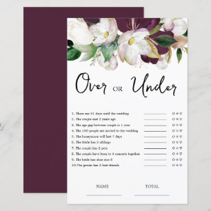  Burgundy Floral Over or Under Bridal Shower Game