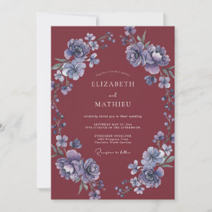 Burgundy Floral Painterly Flourish Wedding Invitation