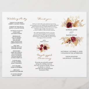 Burgundy Floral Pampas Grass Wedding Program Flyer
