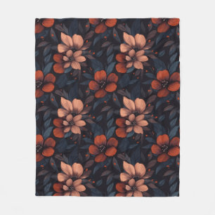 Burgundy floral pattern blooming flowers fleece blanket