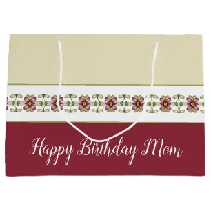 Burgundy Floral Pattern Large Gift Bag