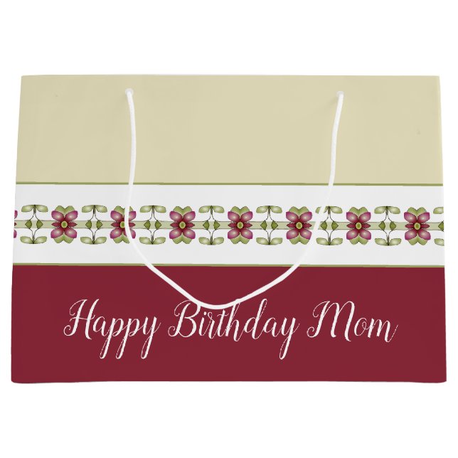 Burgundy Floral Pattern Large Gift Bag (Front)