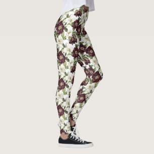 Burgundy  Floral Pattern  Leggings