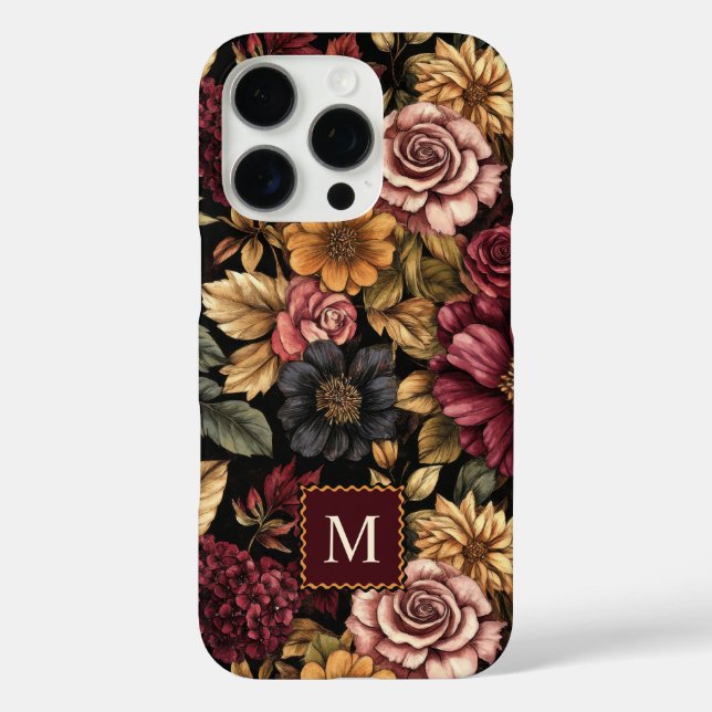 Burgundy  Floral Pattern Monogram Case-Mate iPhone Case (Back)