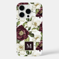 Burgundy Floral Pattern Monogram