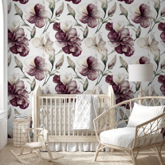 Burgundy Floral Pattern Wallpaper