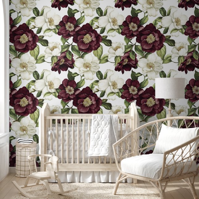 Burgundy  Floral Pattern  Wallpaper (Kids)