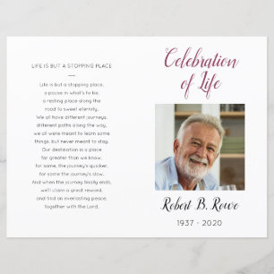 Burgundy Floral Photo Celebration of Life Program