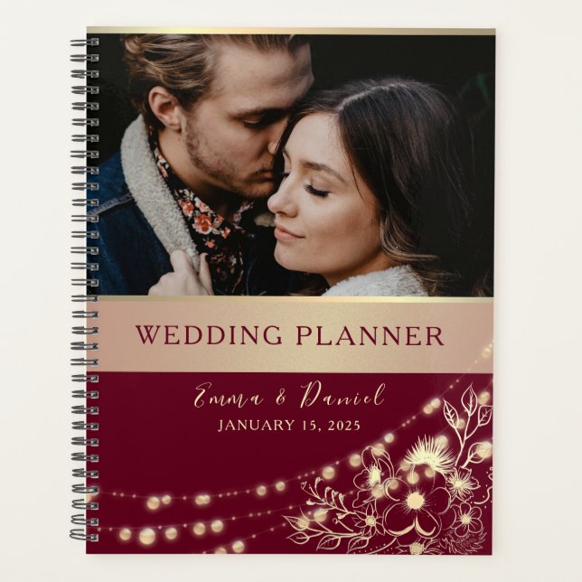 Burgundy Floral Photo Wedding Planner (Front)
